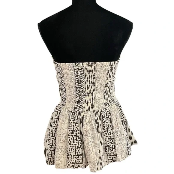 Stitch + Feather Strapless Babydoll animal print bubble top women Large boho tan - Picture 4 of 6